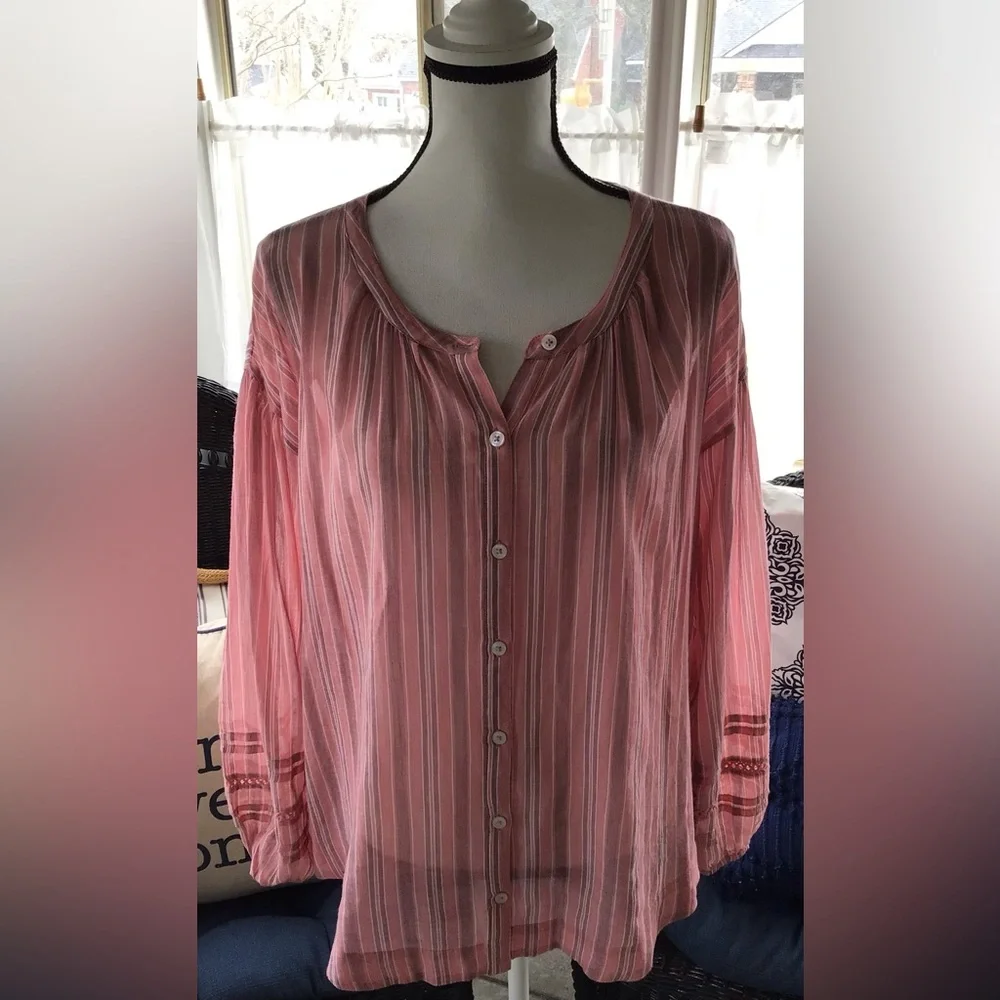Lucky Brand Pink Striped Blouse - Picture 1 of 8